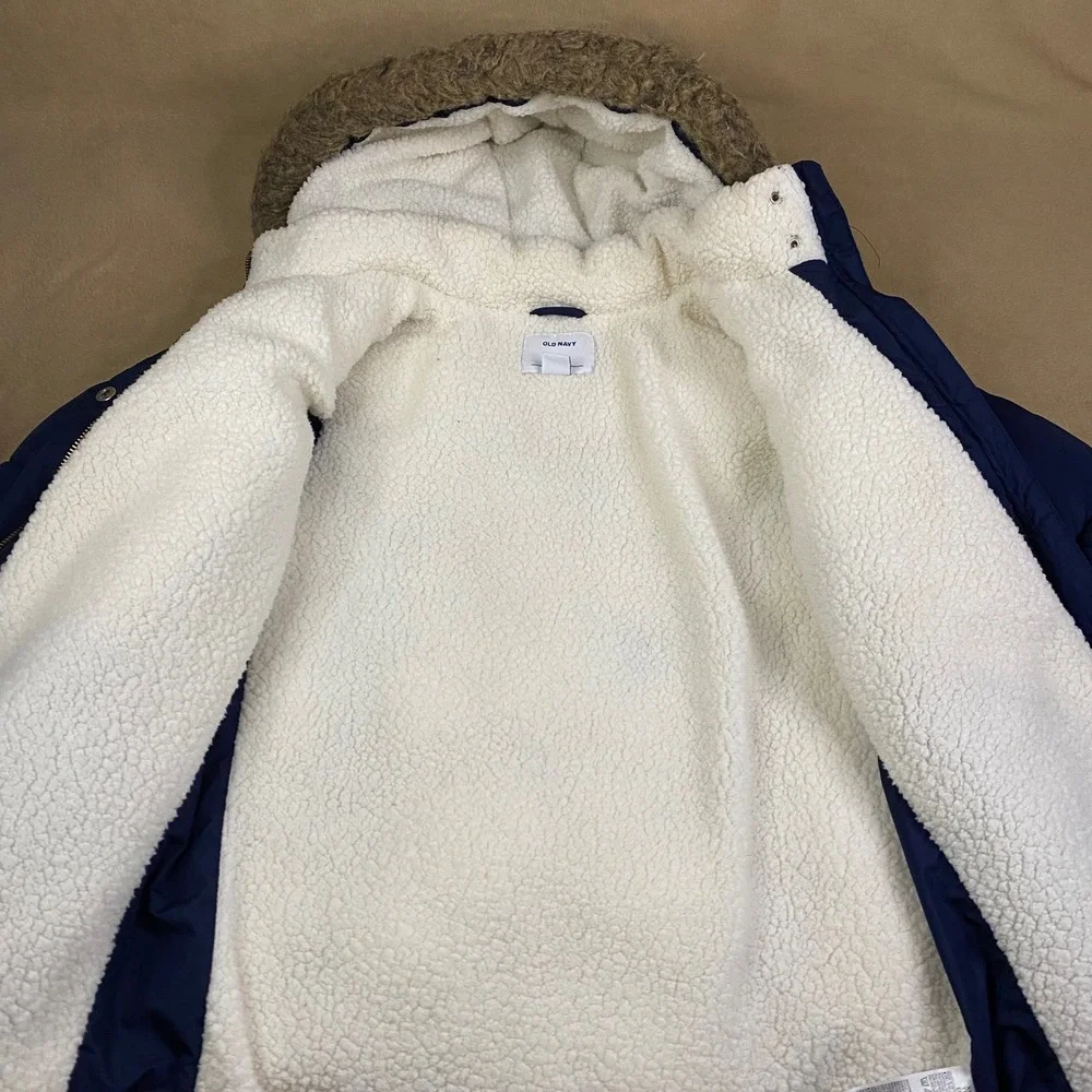Old Navy Kids Blue Puffer Jacket Hooded Sherpa Lined Winter‎ Coat Size XXL 16